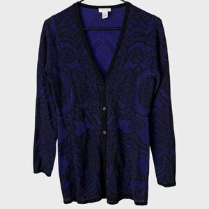 Chico's Floral Button-Front V-Neck Cardigan Metallic Purple Women's Size 0